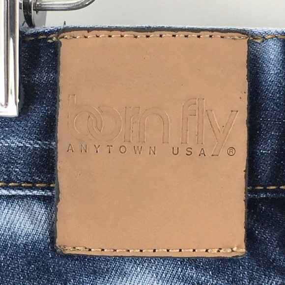 Born Fly Mens Jean Shorts Factory Fading Raw Hem Fringe Distressed Blue Sz 42 - Picture 9 of 11